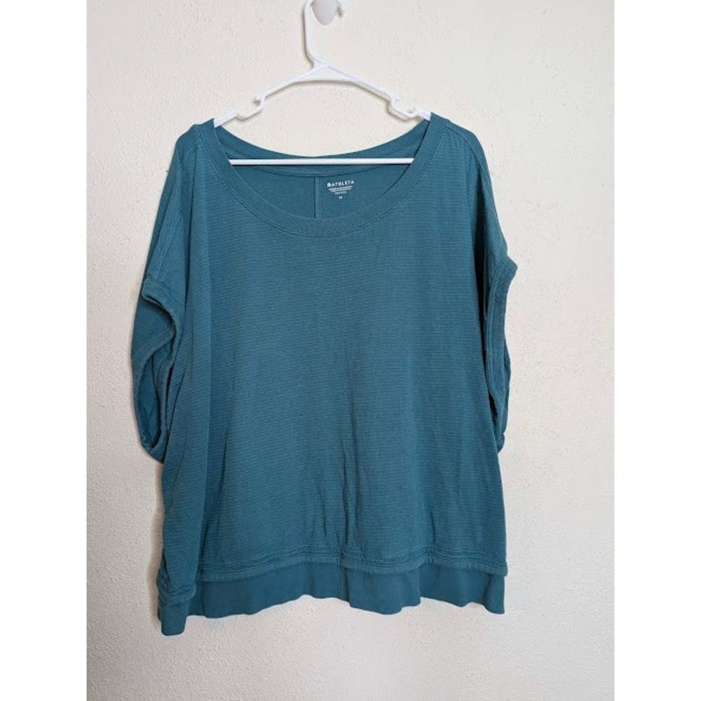 Athleta Plus Size Green‎ Sundown Shirred Sweatshirt Tee Cotton Stripes Size 1X